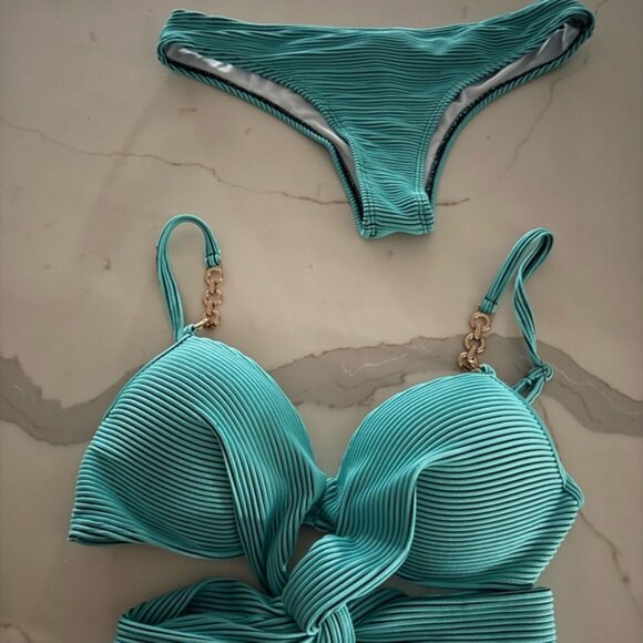 Striped Turquoise Bikini Set - Picture 8 of 10